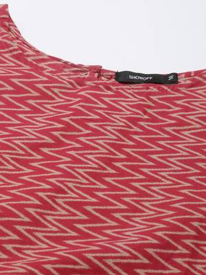 women's knee length round neck fuchsia chevron straight kurta 3