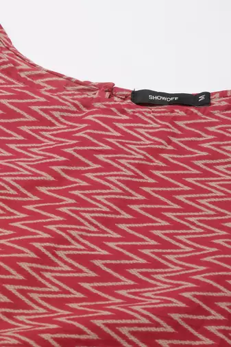 women's knee length round neck fuchsia chevron straight kurta