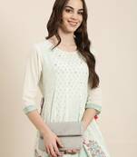 women's ankle length round neck cream floral anarkali kurta