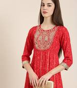 women's ankle length round neck red floral anarkali kurta