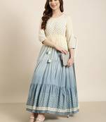 women's ankle length round neck yellow ethnic motifs anarkali kurta