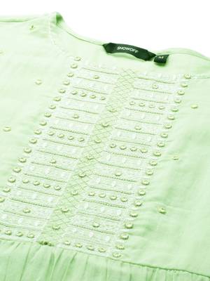Showoff women's ankle length round neck green solid anarkali kurta 2