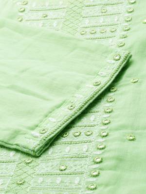 Showoff women's ankle length round neck green solid anarkali kurta 3