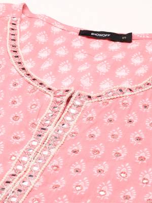 women's ankle length round neck pink embellished anarkali kurta comes with duppatta 2