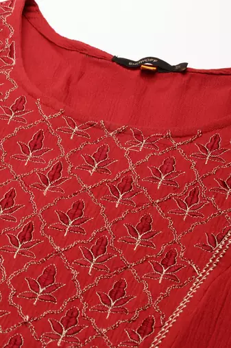 women's ankle length scoop neck maroon solid anarkali kurta