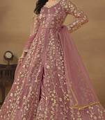 Pink embroidered butterfly net semi stitched anarkali suit