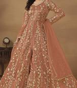 Orange embroidered butterfly net semi stitched anarkali suit