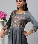 women's ankle length round neck blue floral anarkali kurta