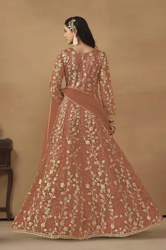 Orange embroidered butterfly net anarkali suit