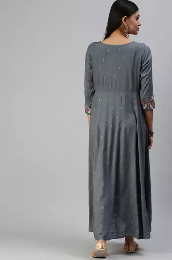 women's ankle length round neck blue floral anarkali kurta