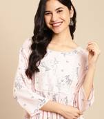 Showoff women's calf length round neck peach floral a-line kurta