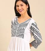 women's ankle length round neck white solid anarkali kurta