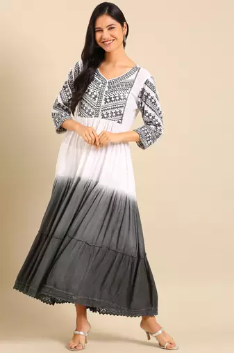 women's ankle length round neck white solid anarkali kurta