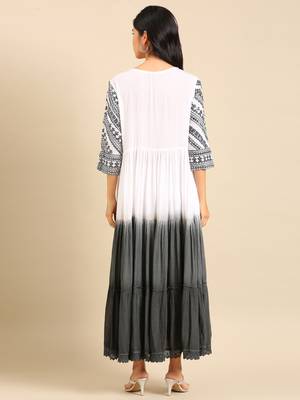 women's ankle length round neck white solid anarkali kurta 5