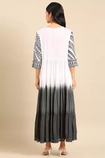 women's ankle length round neck white solid anarkali kurta