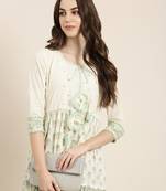 women's ankle length round neck cream paisley anarkali kurta