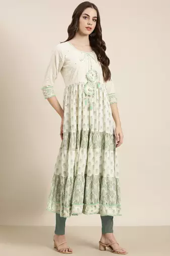 women's ankle length round neck cream paisley anarkali kurta