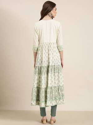 women's ankle length round neck cream paisley anarkali kurta 4