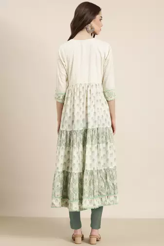 women's ankle length round neck cream paisley anarkali kurta