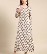 women's ankle length scoop neck off white ethnic motifs anarkali kurta