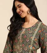 women's ankle length round neck olive ethnic motifs anarkali kurta