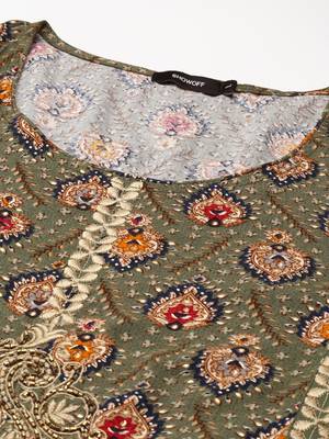 women's ankle length round neck olive ethnic motifs anarkali kurta 2