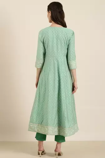 women's ankle length round neck green floral anarkali kurta