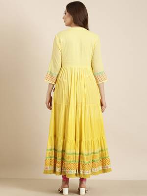 women's ankle length round neck yellow floral anarkali kurta 4