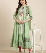 women's ankle length round neck green floral anarkali kurta