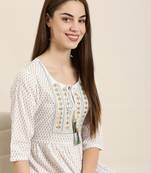 women's ankle length tie-up neck off white floral anarkali kurta