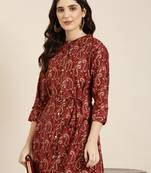 women's calf length mandarin collar maroon paisley a-line kurta