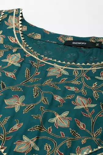 women's ankle length scoop neck green floral anarkali kurta