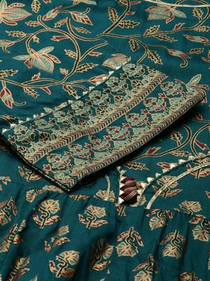 women's ankle length scoop neck green floral anarkali kurta 4