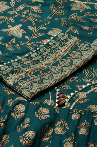 women's ankle length scoop neck green floral anarkali kurta