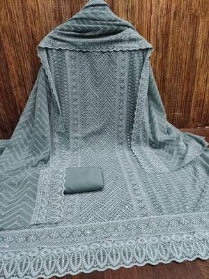 Lucknowi chipaly work georgette unstitched dress material with micro bottom 2
