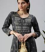 women's ankle length keyhole neck grey floral anarkali kurta