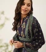 women's ankle length mandarin collar violet floral anarkali kurta