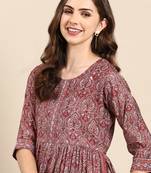 women's calf length scoop neck maroon ethnic motifs anarkali kurta