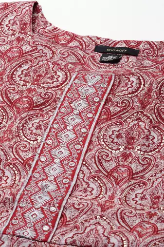 women's calf length scoop neck maroon ethnic motifs anarkali kurta