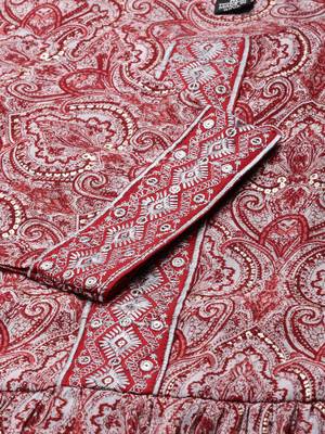 women's calf length scoop neck maroon ethnic motifs anarkali kurta 4