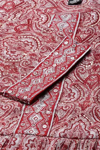 women's calf length scoop neck maroon ethnic motifs anarkali kurta
