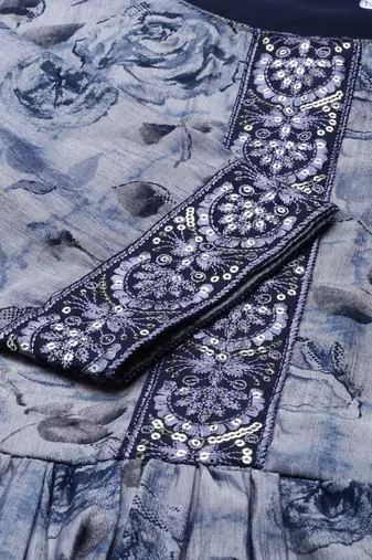 women's calf length scoop neck navy blue floral anarkali kurta