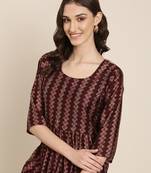women's ankle length round neck burgundy geometric straight kurta