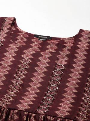 women's ankle length round neck burgundy geometric straight kurta 3