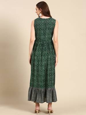 women's ankle length scoop neck green bandhani anarkali kurta 5