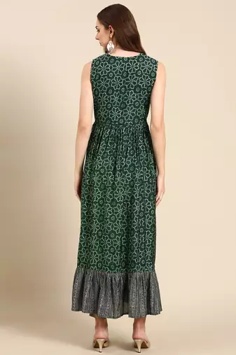 women's ankle length scoop neck green bandhani anarkali kurta