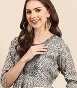 women's ankle length scoop neck grey ethnic motifs anarkali kurta