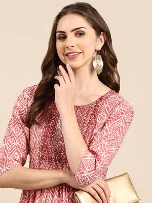 women's ankle length scoop neck mauve ethnic motifs anarkali kurta 1