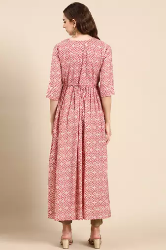 women's ankle length scoop neck mauve ethnic motifs anarkali kurta