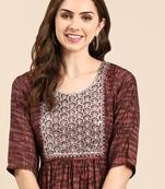 women's calf length scoop neck rust embellished anarkali kurta